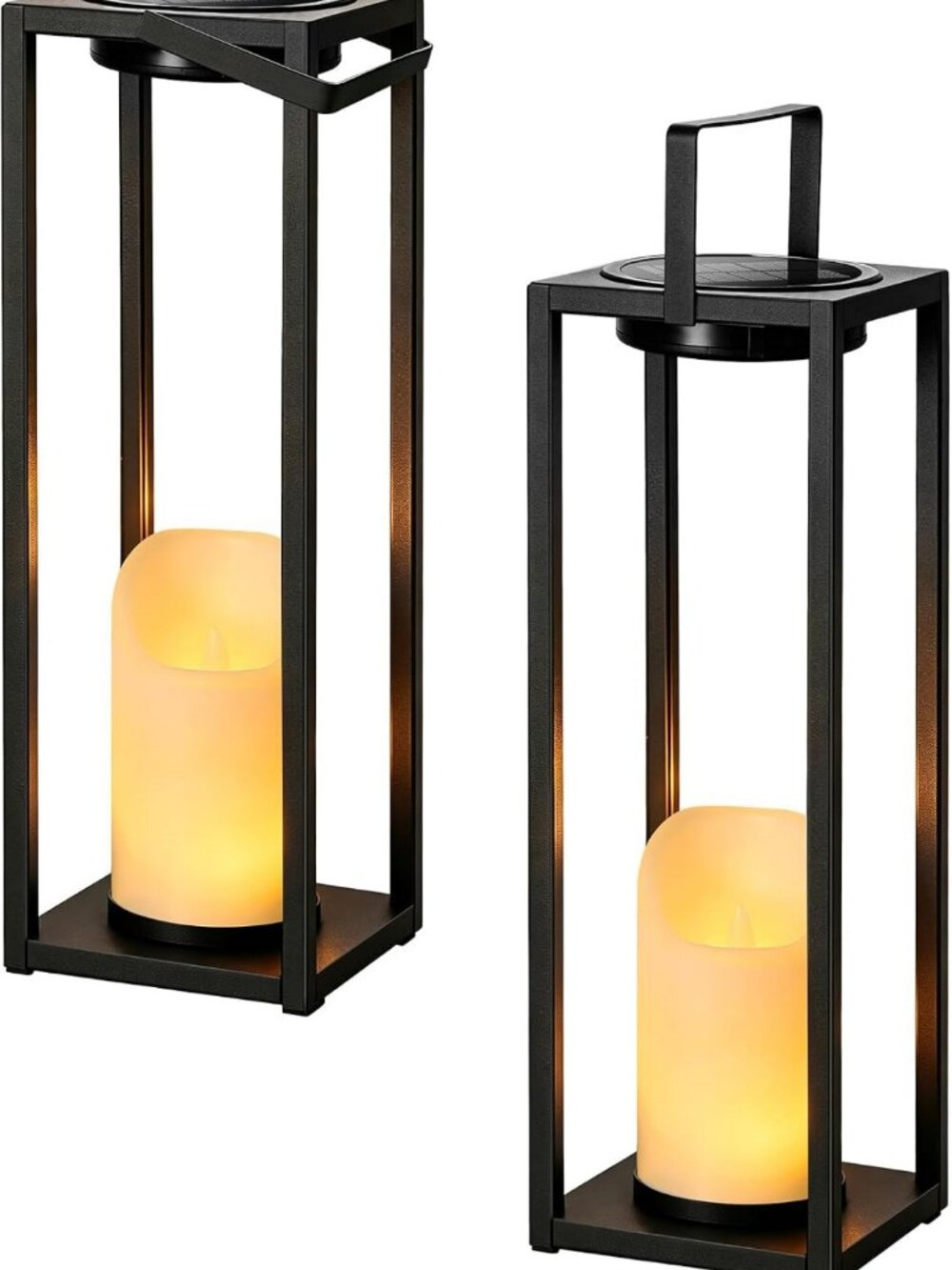 2 Pack Solar Lanterns - Waterproof Metal Outdoor Lights for Patio, Garden